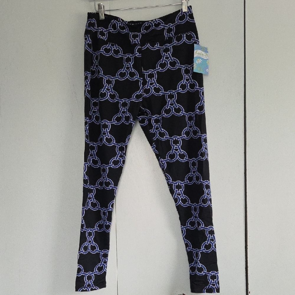 Lulu B Black and Blue Chain Print SPF Pants